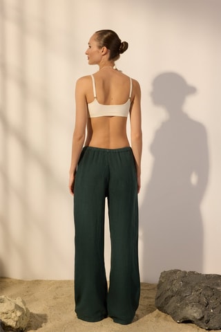 Pantalon wide legs en lin - Vert