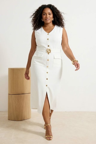 Vestido midi sin mangas - Blanco