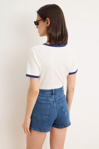 Short en jean taille haute - Bleu