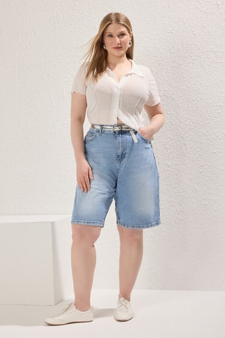 Short droit taille haute - Bleu clair