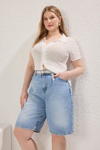 Short droit taille haute - Bleu clair