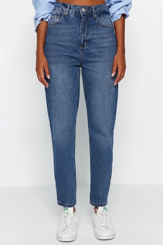 Jeans mom a vita alta - Blu