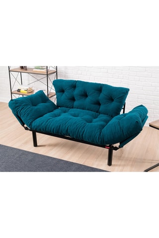 Canapé convertible - Bleu pétrole - 2 places - En tissu microfibre