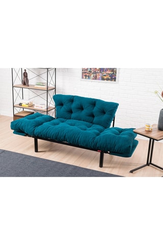 Canapé convertible - Bleu pétrole - 2 places - En tissu microfibre