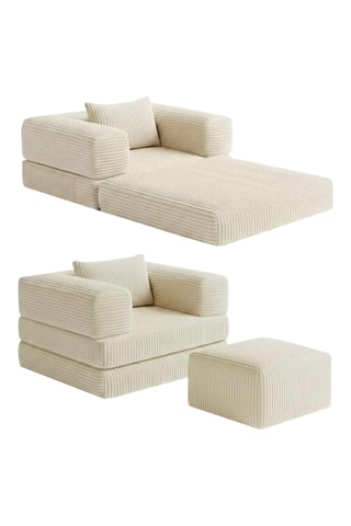 Fauteuil convertible - Beige - Tissu toucher velours côtelé