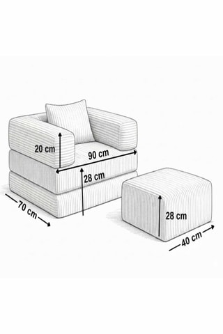 Fauteuil convertible - Beige - Tissu toucher velours côtelé
