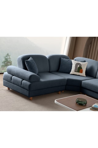 Canapé d'angle droit convertible - Bleu-gris - 3 places - En tissu structuré