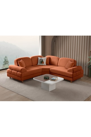 Canapé d'angle droit convertible - Orange - 3 places - En tissu structuré