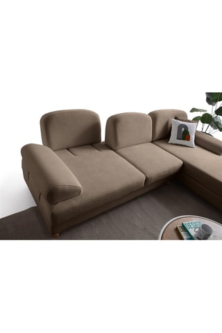 Canapé d'angle droit convertible - Marron - 3 places - En tissu bouclette