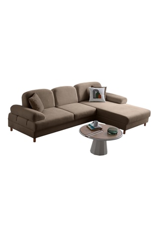 Canapé d'angle droit convertible - Marron - 3 places - En tissu bouclette