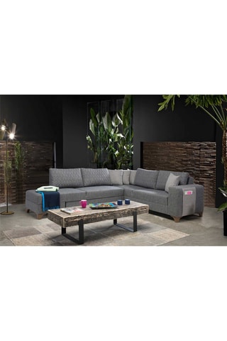 Canapé d'angle droit convertible - Gris - 4 places - En tissu structuré