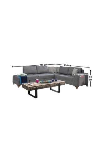 Canapé d'angle droit convertible - Gris - 4 places - En tissu structuré