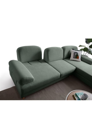Canapé d'angle droit convertible - Vert - 3 places - En tissu bouclette