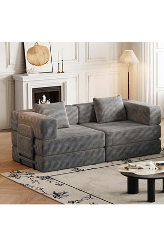 Canapé convertible - Gris - 2 places - Tissu toucher velours côtelé