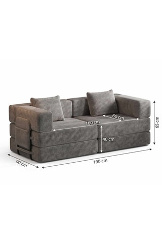 Canapé convertible - Gris - 2 places - Tissu toucher velours côtelé