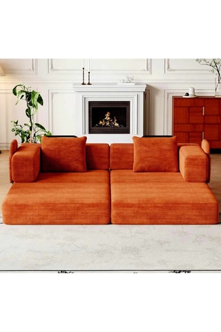 Canapé convertible - Orange - 2 places - Tissu toucher velours côtelé