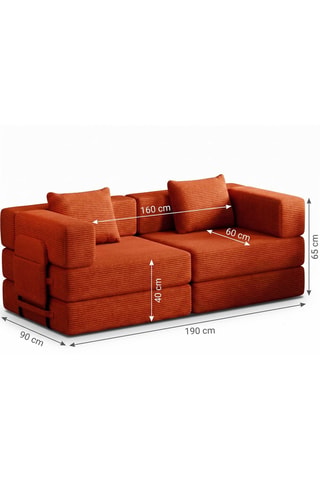 Canapé convertible - Orange - 2 places - Tissu toucher velours côtelé
