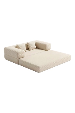 Canapé convertible - Beige - 2 places - Tissu toucher velours côtelé