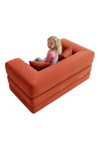 Canapé convertible - 2 places - Orange - Tissu toucher velours côtelé