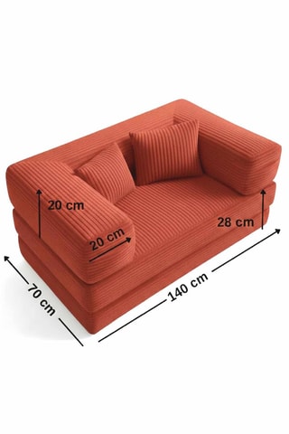 Canapé convertible - 2 places - Orange - Tissu toucher velours côtelé