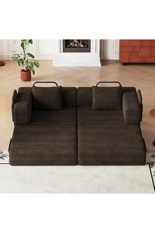 Canapé convertible - Marron - 2 places - Tissu toucher velours côtelé