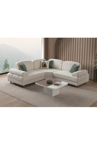Canapé d'angle droit convertible - Beige - 3 places - En tissu structuré