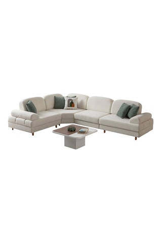 Canapé d'angle convertible - Beige - 5 places - En tissu structuré