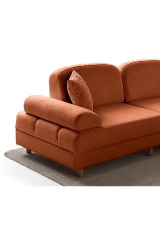 Canapé d'angle droit convertible - Orange - 5 places - En tissu structuré