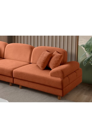 Canapé d'angle droit convertible - Orange - 5 places - En tissu structuré