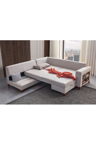 Canapé d'angle droit convertible - Gris - 4 places - En tissu structuré