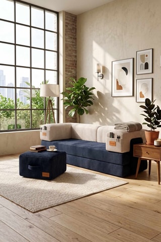 Canapé convertible - Bleu - 2 places - En polyester et lin