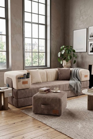 Canapé convertible - Beige - 2 places - En polyester et lin