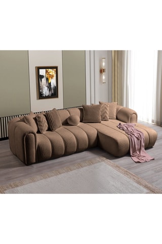 Canapé d'angle droit - Marron - 3 places - En polyester