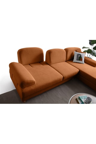 Canapé d'angle droit convertible - Orange - 3 places - En tissu bouclette