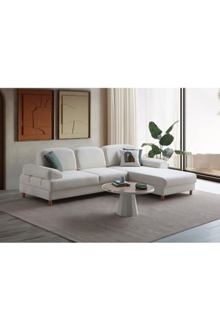 Canapé d'angle droit convertible - Beige - 3 places - En tissu bouclette