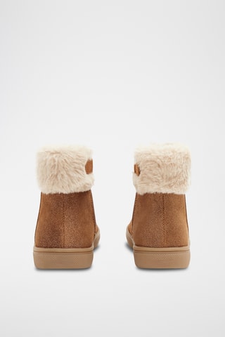 Bottines fourrées en croûte de cuir nubuck - Camel