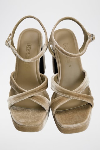 Sandali con tacco in velluto - Beige