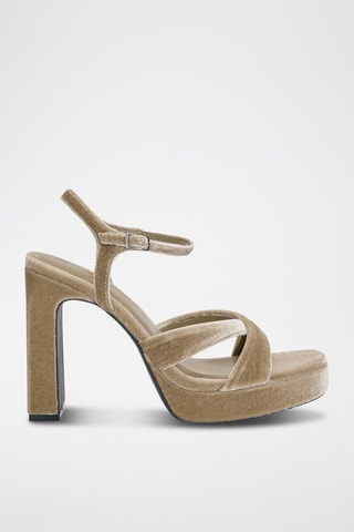 Sandali con tacco in velluto - Beige