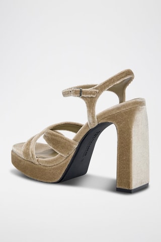 Sandali con tacco in velluto - Beige