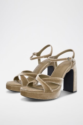 Sandali con tacco in velluto - Beige