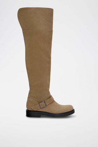 Overknee in pelle scamosciata - Beige