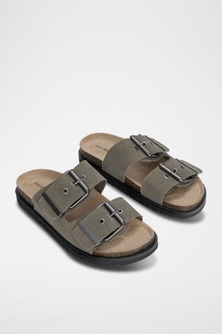 Ciabatte in pelle scamosciata - Grigio scuro