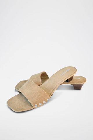 Sandali con tacco in pelle scamosciata - Cammello