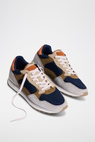 Baskets en cuir Biarritz - Marron et bleu marine