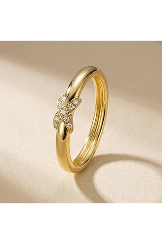 Ring - goudkleurig messing en zirkonia