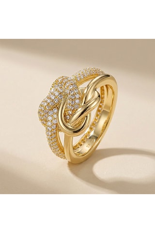 Ring - goudkleurig messing en zirkonia