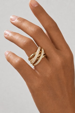 Ring - goudkleurig messing en zirkonia