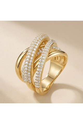 Ring - goudkleurig messing en zirkonia