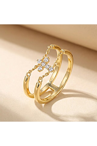 Ring - goudkleurig messing en zirkonia