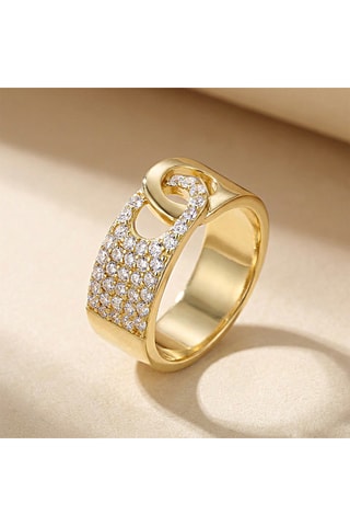 Ring - goudkleurig messing en zirkonia